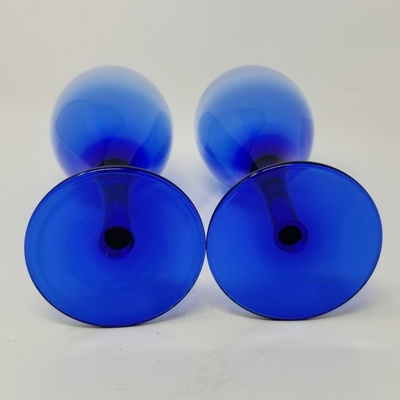 Cobalt Blue Vintage Stemmed Wine Glasses Set of Two Pair Estate - Picture 7 of 9